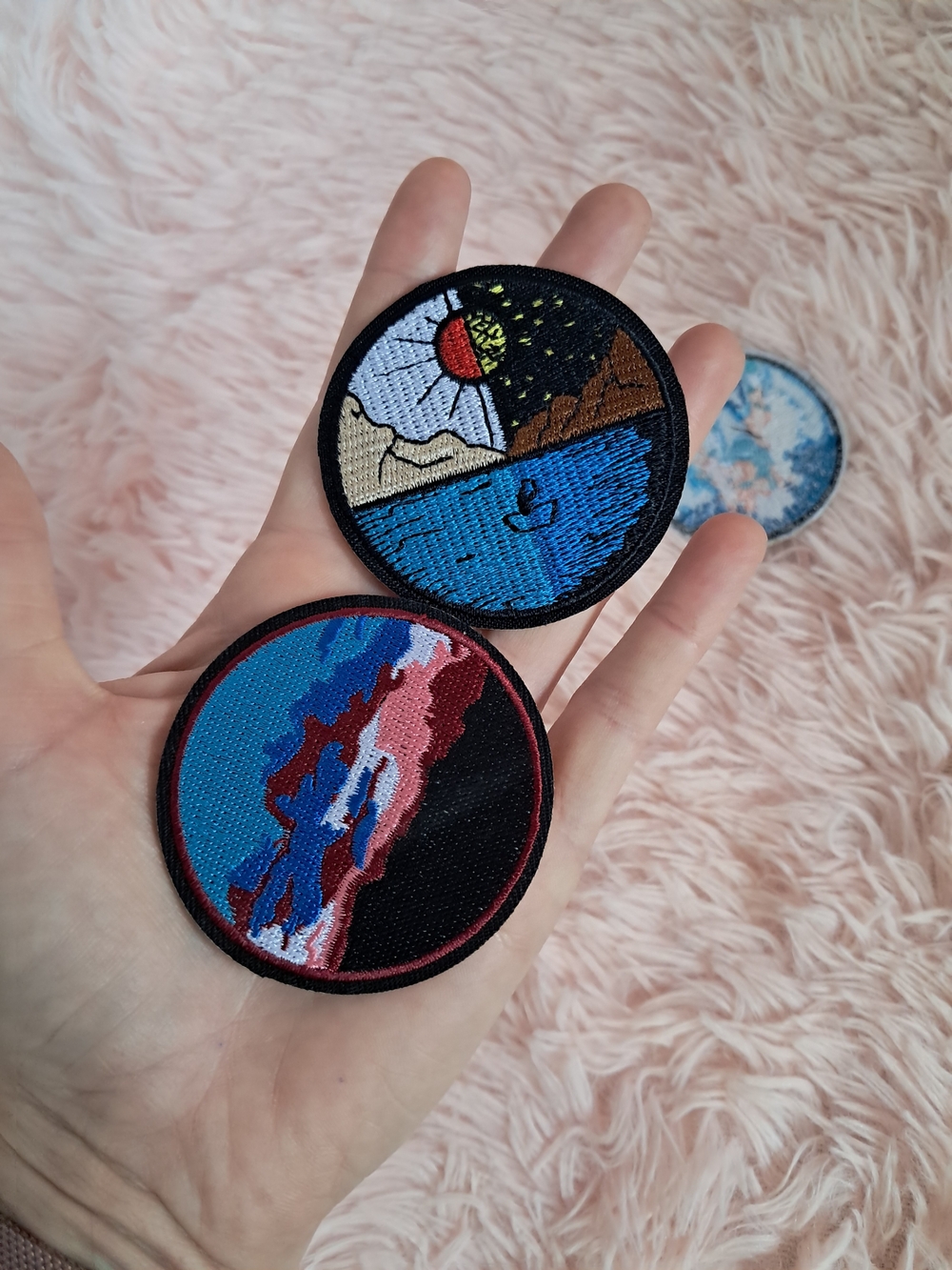 Earthy Bohemian Asian Influenced Embroidered Patch Trio - Picture 7 of 7